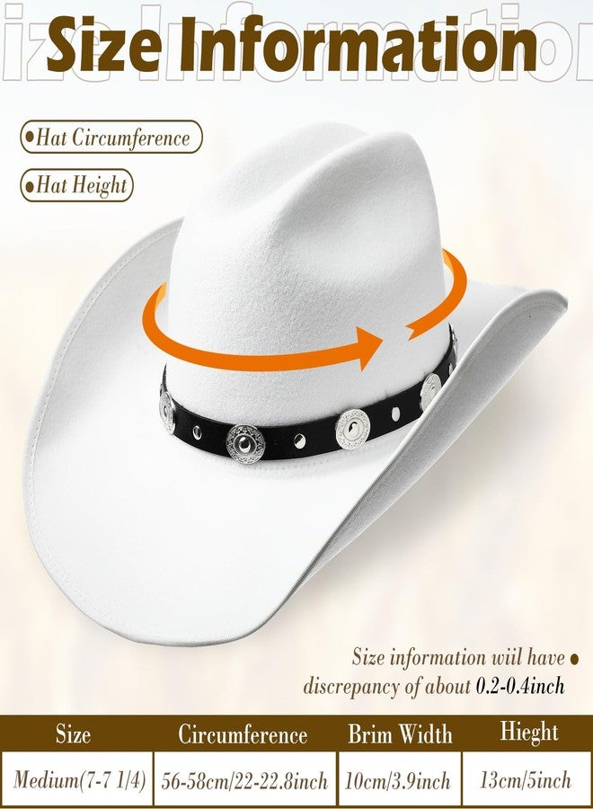 Cotwinter 2 Packs Cowboy Hat for Men Women with Shapeable Wide Brim Buckle Belt Western Felt Cowgirl Hat in Black White, M(Retro Style) - Image 2